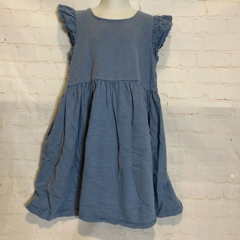 Cat & Jack Slate Blue Eyelet Flutter Sleeve Dress with Pockets